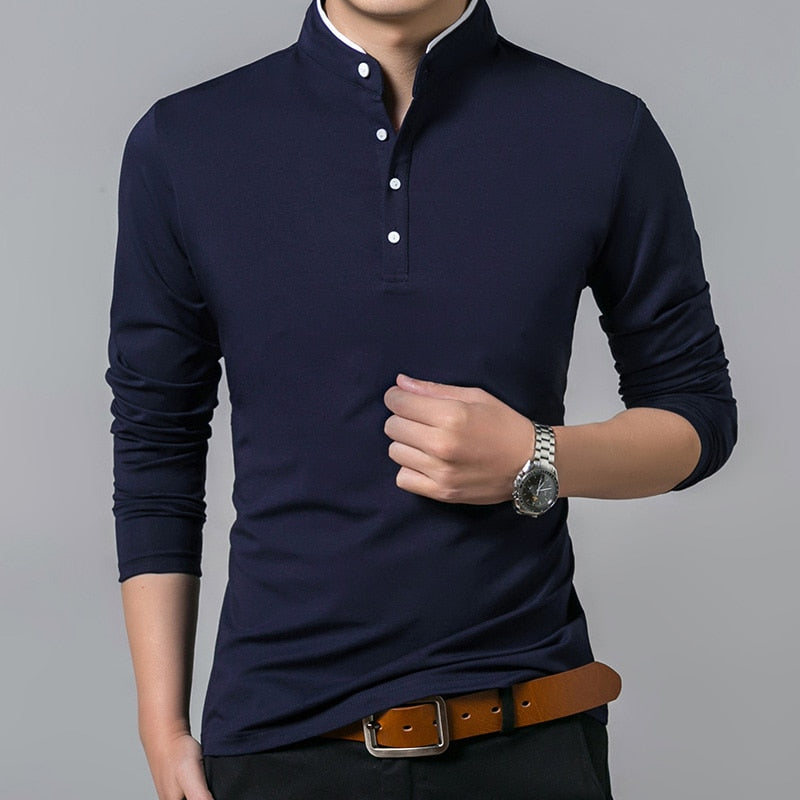 Men's Full Sleeve Cotton T-Shirt with Mandarin Collar