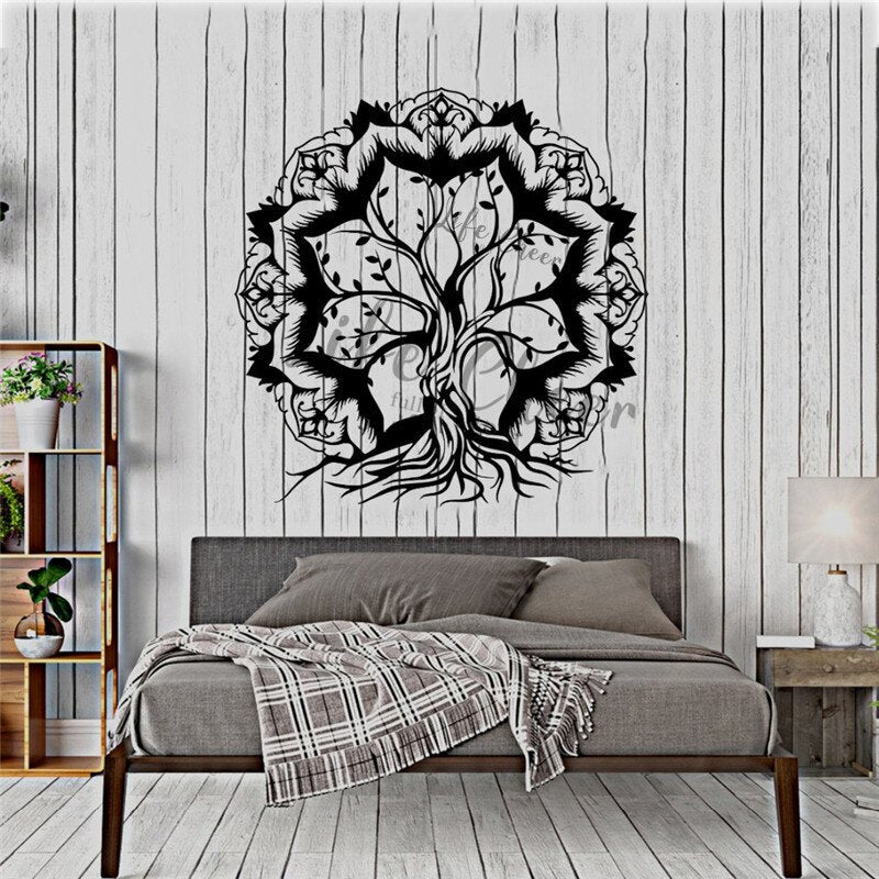 Serenity and Harmony: Tree of Life Vinyl Wall Sticker - Mandala Tree Wall Art Decals for Home Decoration, Yoga Studios, and Meditation Spaces - AC252