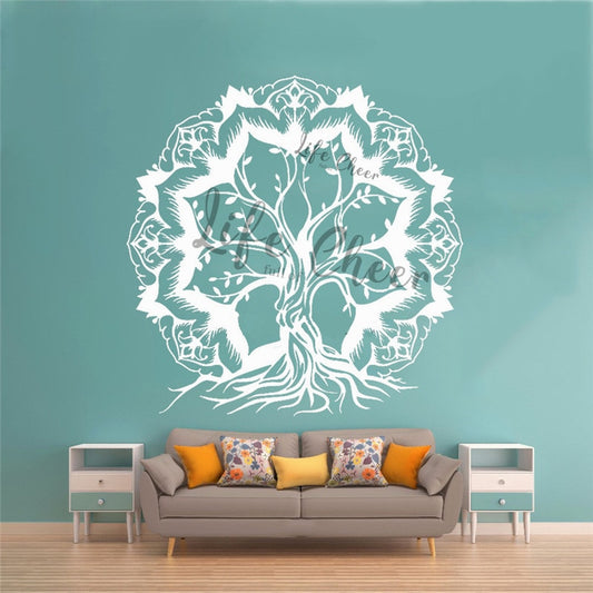 Serenity and Harmony: Tree of Life Vinyl Wall Sticker - Mandala Tree Wall Art Decals for Home Decoration, Yoga Studios, and Meditation Spaces - AC252