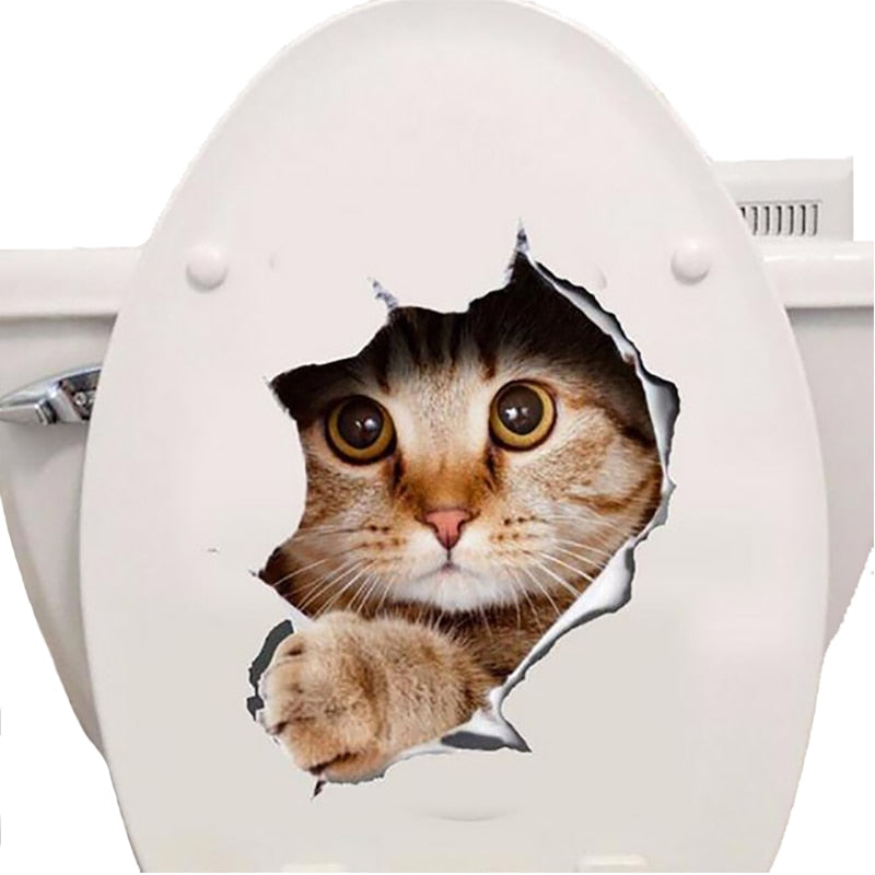 Cats 3D Wall Sticker Toilet Stickers Hole View Vivid Dogs Bathroom For Home Decoration Animals Vinyl Decals Art Wallpaper Poster