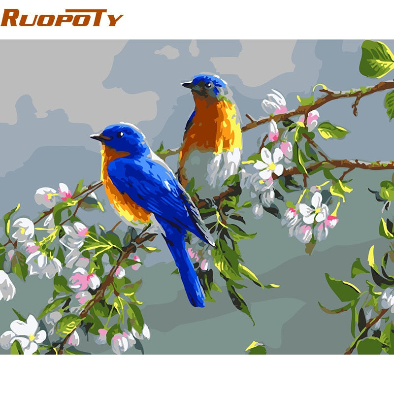 RUOPOTY Frame Blue Birds DIY Painting By Numbers Modern Wall Art Picture Paint By Numbers Kits For Home Decor Arts Box Gift