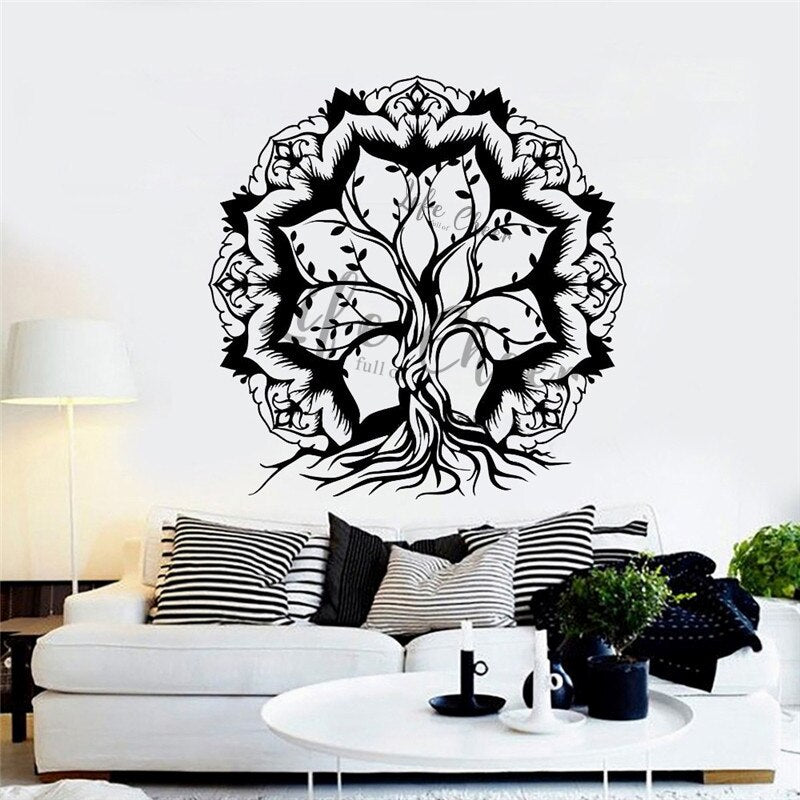 Serenity and Harmony: Tree of Life Vinyl Wall Sticker - Mandala Tree Wall Art Decals for Home Decoration, Yoga Studios, and Meditation Spaces - AC252