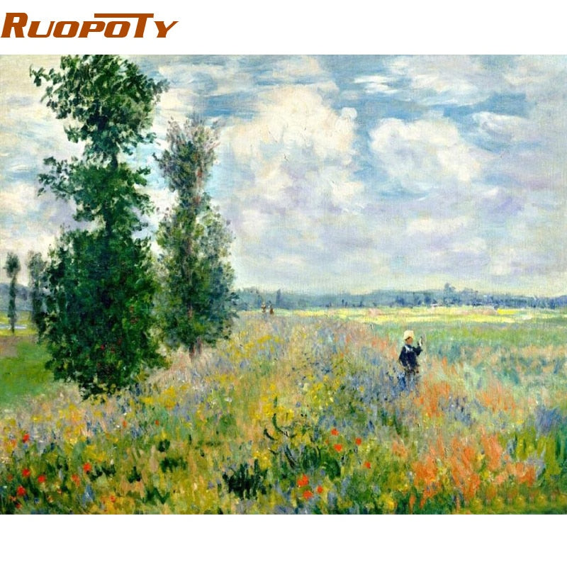 Frame Picture Field Landscape DIY Painting By Numbers Hand painted Oil Painting Modern Wall Art Picture For Home Decors