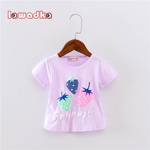 New Sport Baby Girls Boys t-shirt Short Sleeve Strawberry Pattern t-shirts for Girls Cotton Children Clothes Summer