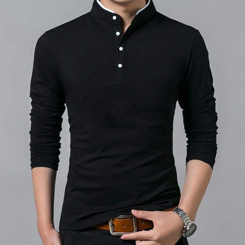 Men's Full Sleeve Cotton T-Shirt with Mandarin Collar