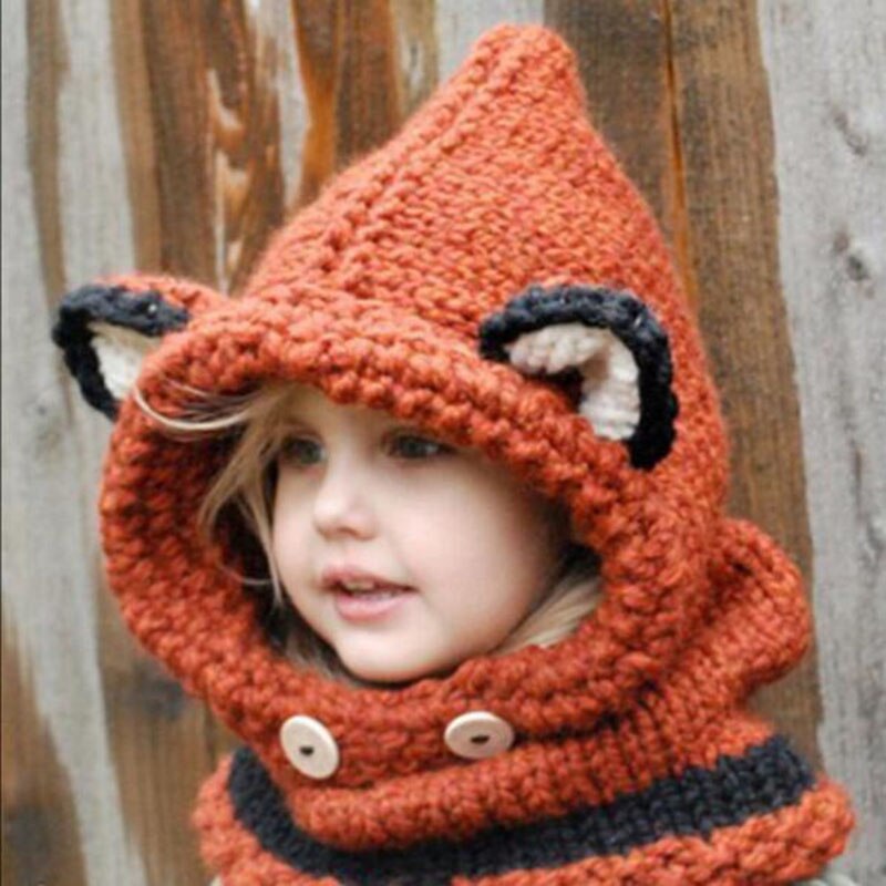 1-7 Years Baby Girls Hats Handmade Kids Winter Hats Wrap Fox Scarf Caps Cute Autumn Children Wool Knitted Hats free shipping