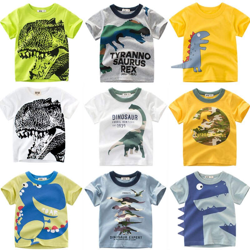 Summer Boys T Shirts Clothing Short Sleeve 100% Cotton Dinosaur Cartoon Children T Shirts Girls 2-8Y High Quality Kids Tees