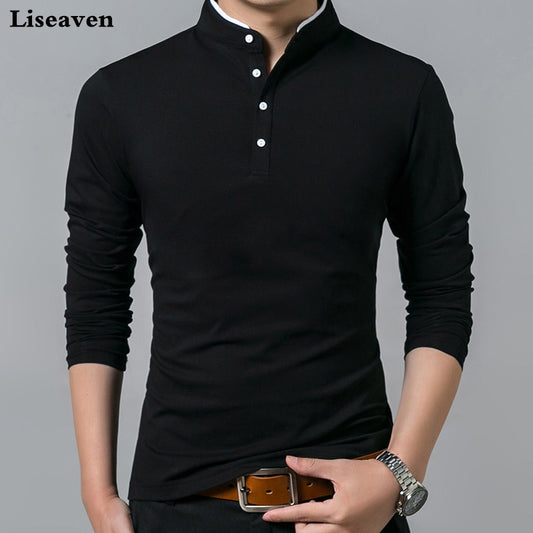 Men's Full Sleeve Cotton T-Shirt with Mandarin Collar