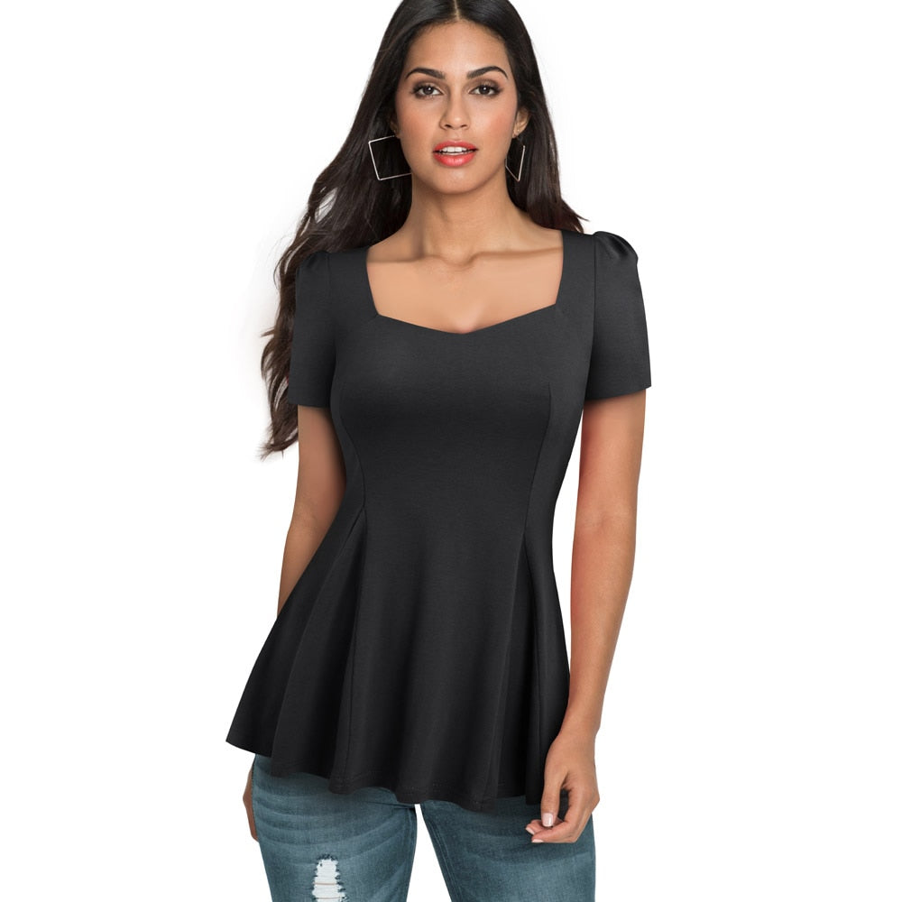 Chic Elegance Unleashed: The Nice-forever Casual Square Collar Ruffle Tee