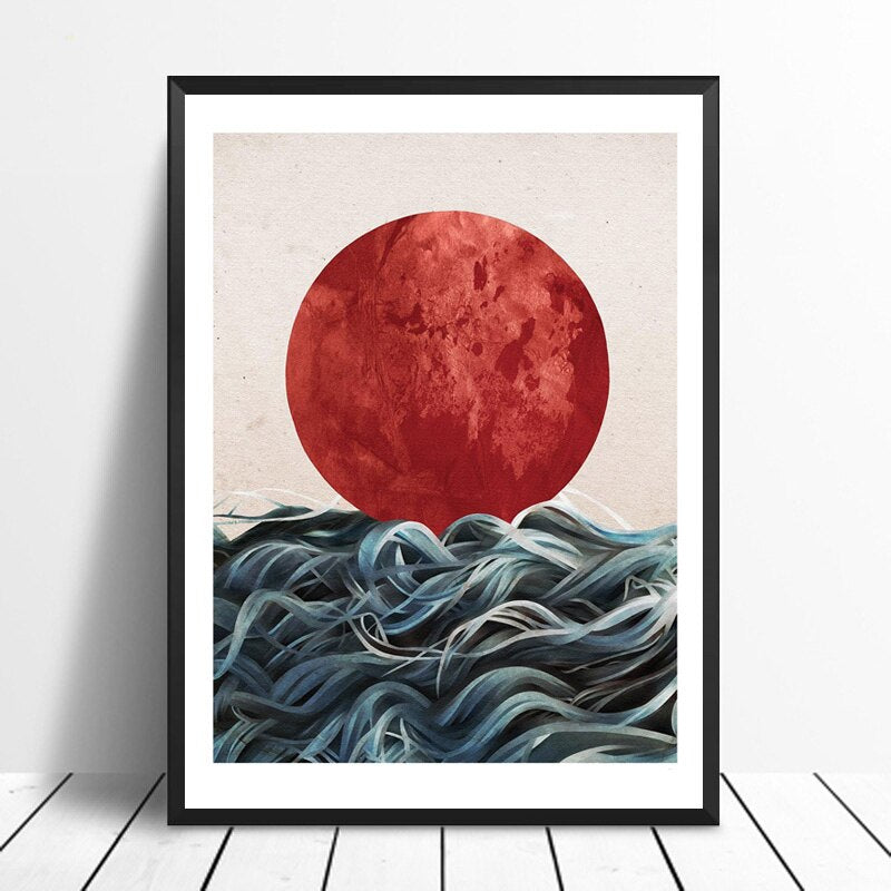 Abstract Japanese Sunrise Posters and Prints Wall Art Canvas Painting Pictures For Living Room Seascape Home Decor