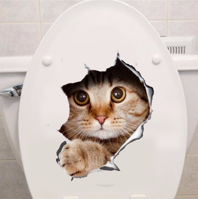 Cats 3D Wall Sticker Toilet Stickers Hole View Vivid Dogs Bathroom For Home Decoration Animals Vinyl Decals Art Wallpaper Poster