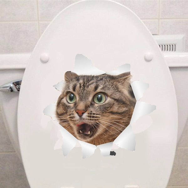 Cats 3D Wall Sticker Toilet Stickers Hole View Vivid Dogs Bathroom For Home Decoration Animals Vinyl Decals Art Wallpaper Poster