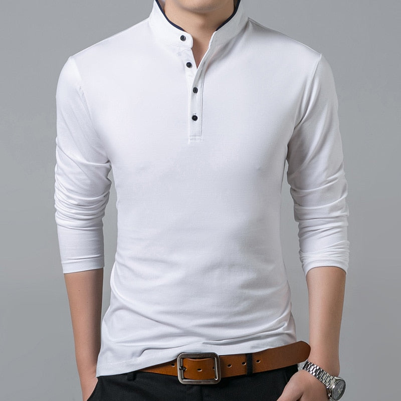 Men's Full Sleeve Cotton T-Shirt with Mandarin Collar