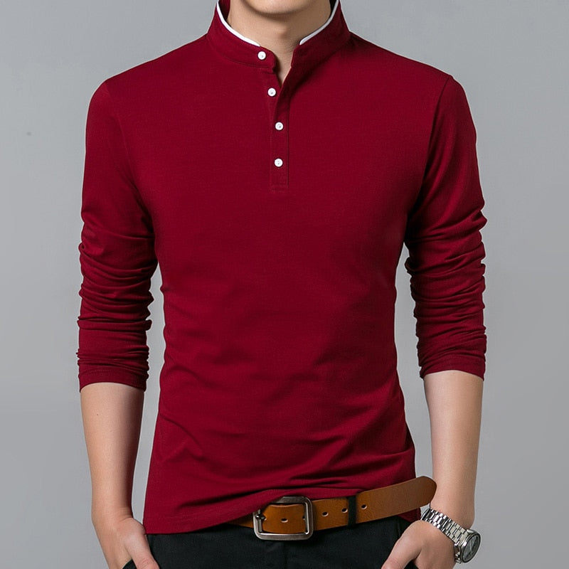 Men's Full Sleeve Cotton T-Shirt with Mandarin Collar