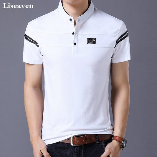 Liseaven Men&#39;s T Shirt 2018 Short Sleeve Mandarin Collar T-Shirt Tops &amp; Tees Male Tshirts Men Clothing