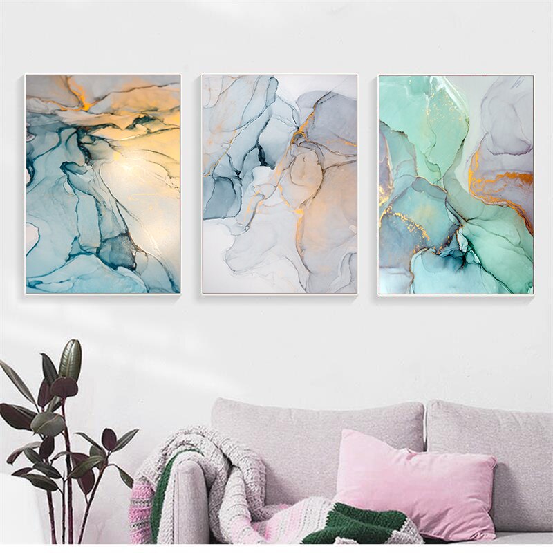 Elevate Your Space with Abstract Green Stone: Nordic Canvas Painting - Modern Geometric Home Decor