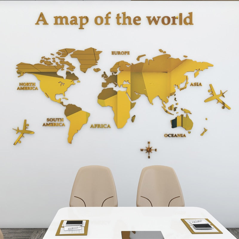 European Version World Map Acrylic 3D Wall Sticker For Living Room Office Home Decor World Map Wall Decals Mural for Kids Room