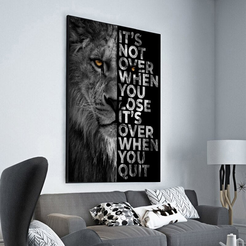 Inspirational Words Poster With Lion Head: It's Not Over When You Lose