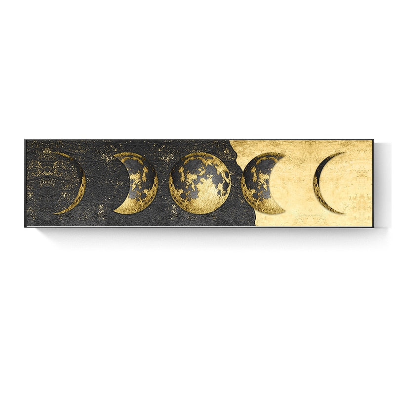 Fantastic Moon Phase Canvas Painting Golden Moon Wall Art Posters Prints Big Size Planet Solar Wall Pictures for Living Room