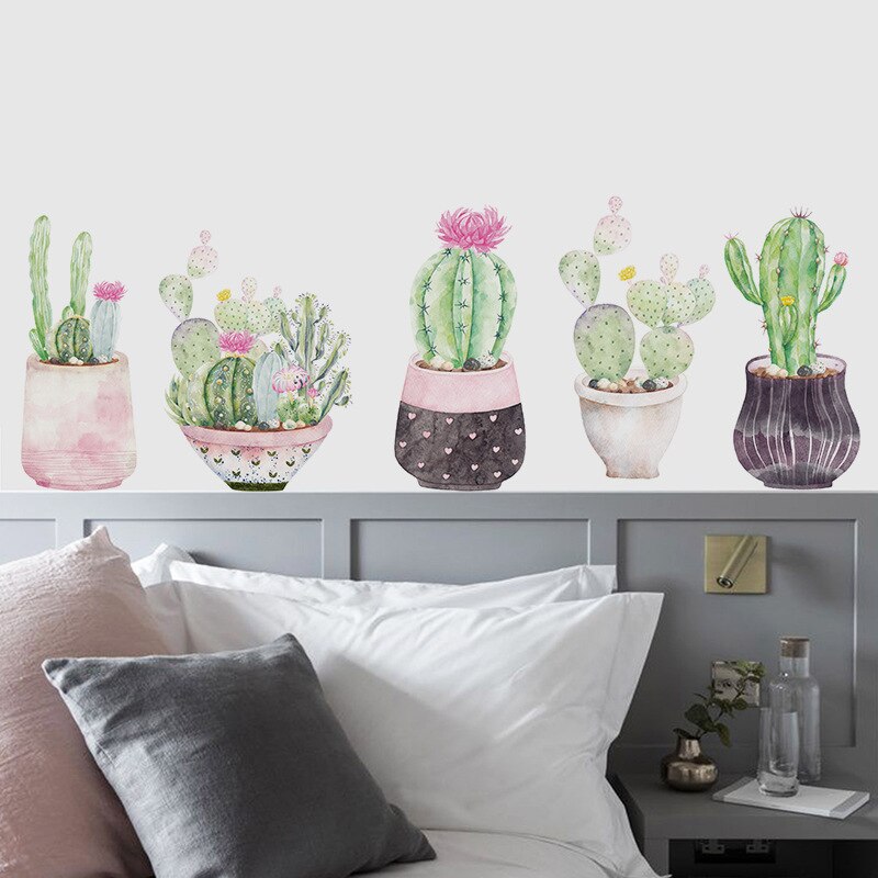 Cactus Potted 5pcs/set  Wall Decals for Bedroom Wall Decor Art Murals Home Decoration Removable DIY Wallpaper PVC Wall Stickers