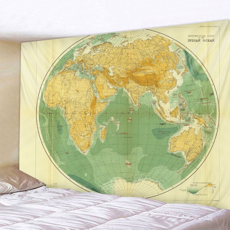 Polyester World Map Print Wall Hanging Boho Tapestry Colorful Map Mandala Wall Tapestry Beach Towel Blanket Yoga Sleeping Pad