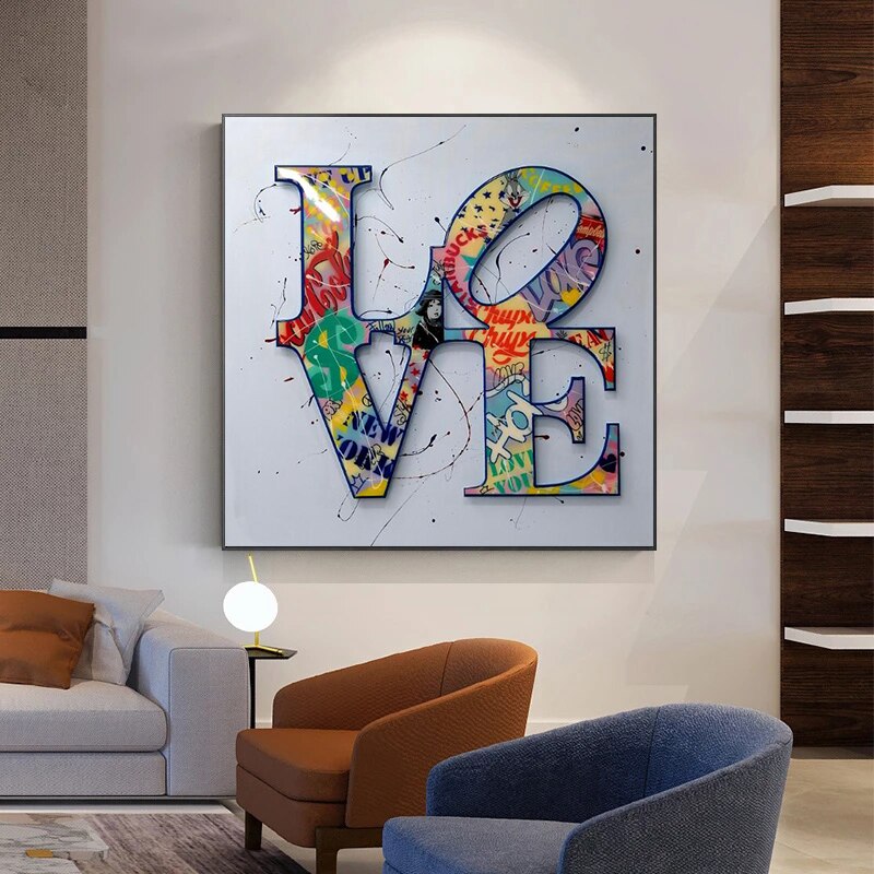 Abstract Graffiti Love Word Art Poster Canvas Painting Cuadros Posters Prints Wall Art for Living Room Home Decor (No Frame)