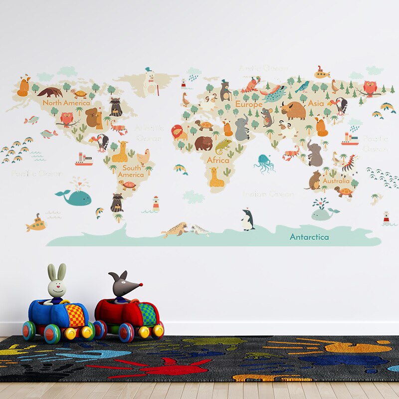 Explore the Animal Kingdom with Our Educational Animals Map Wall Stickers - Perfect for Kids' Rooms & Classrooms!