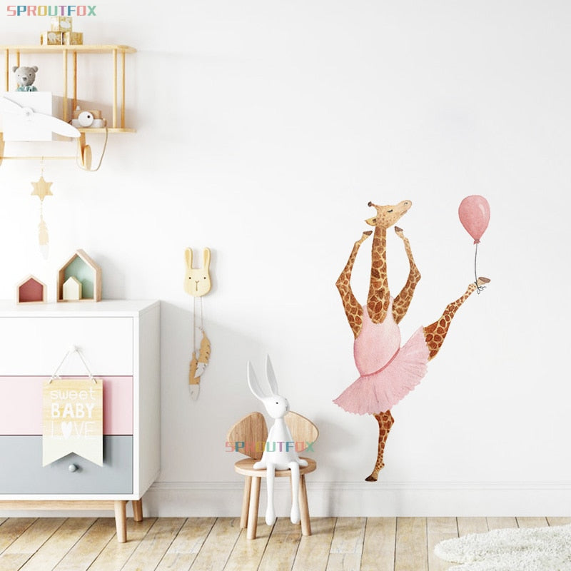 Baby Giraffe Wall Stickers for Kids Room Home Living Room Decoration Cute Animal Decals Modern Art Poster Wallpaper Decorative