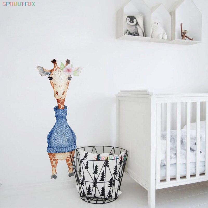 Baby Giraffe Wall Stickers for Kids Room Home Living Room Decoration Cute Animal Decals Modern Art Poster Wallpaper Decorative