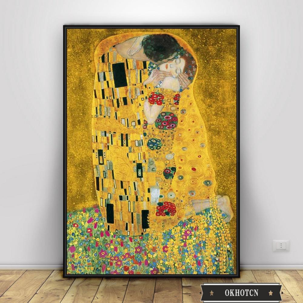 The Kiss Adele Bloch Bauer Retro Famous Gustav Klimt Poster Hd Print Canvas Painting Wall Art Picture for Interior Living Room