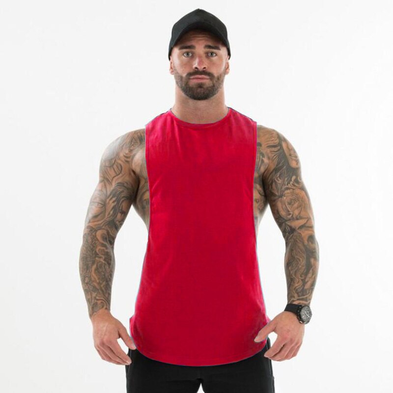 Plain Bodybuilding Clothing Fitness Mens Flow Cut Off T-shirts Dropped Armholes Gym Tank Tops Workout Sleeveless Vest Tanktop