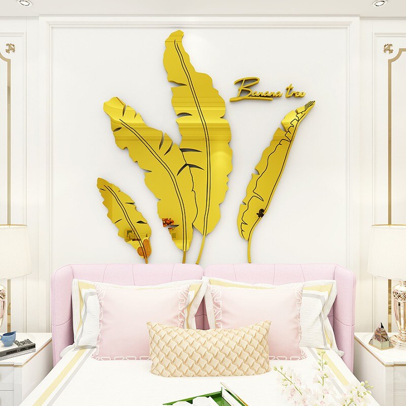 Reflective Elegance: Banana Tree Leaves Acrylic Mirror Wall Stickers - Fashionable 3D Mirror Leaves for Living Room and Home Decor