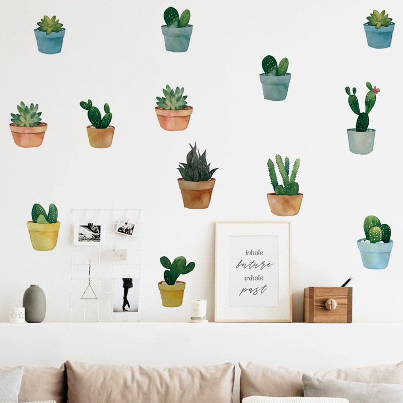 Cactus Potted Wall Wall Stickers for Bedroom Living room Wall Decor DIY PVC Wall Decals Office Decor Art Murals Home Decoration