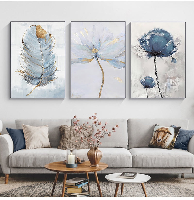 Scandinavian Flower Canvas Art Abstract Painting Print Feather Decoration Picture for Living Room Nordic Home Decor Wall Poster