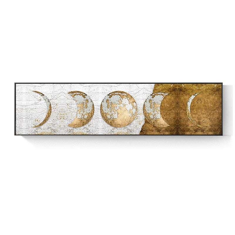 Fantastic Moon Phase Canvas Painting Golden Moon Wall Art Posters Prints Big Size Planet Solar Wall Pictures for Living Room