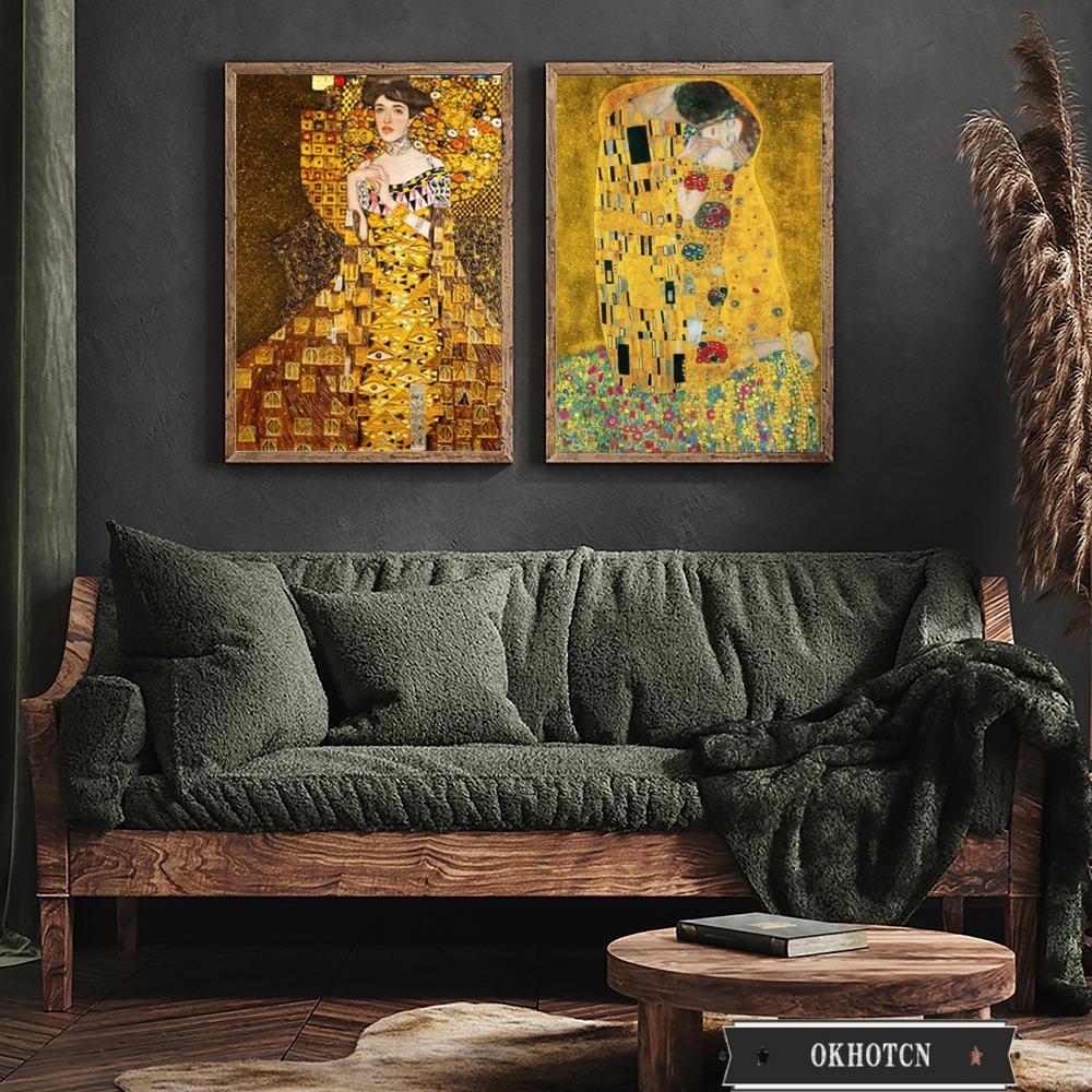 The Kiss Adele Bloch Bauer Retro Famous Gustav Klimt Poster Hd Print Canvas Painting Wall Art Picture for Interior Living Room