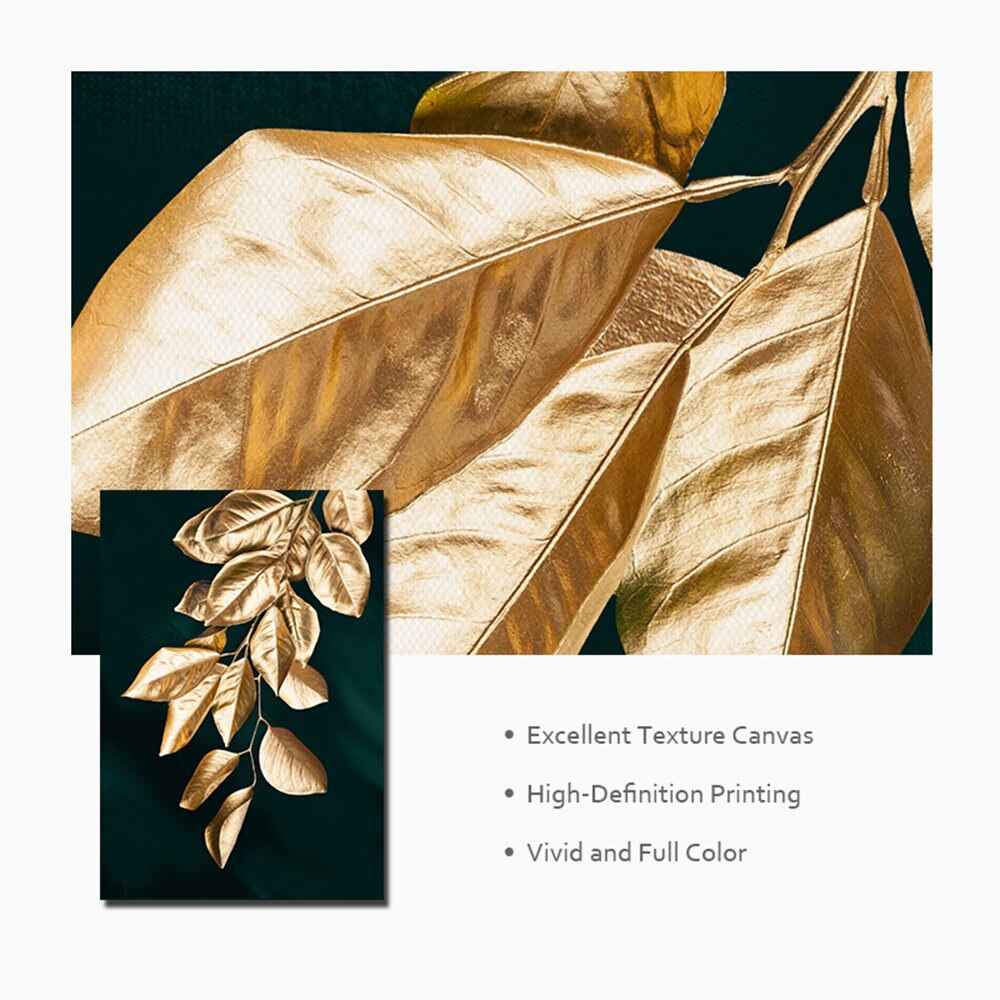 3pcs Nordic Gold and Green Leaves Wall Art Canvas Posters Prints no Frame Living Room Decoration Pictures