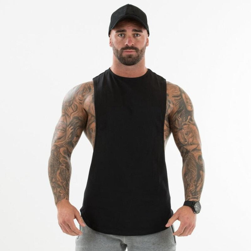 Plain Bodybuilding Clothing Fitness Mens Flow Cut Off T-shirts Dropped Armholes Gym Tank Tops Workout Sleeveless Vest Tanktop