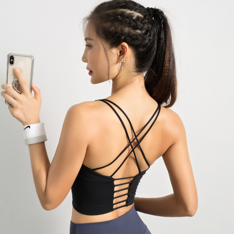 Women&#39;s t-shirts Fitness Crop Top Workout Sportswear Beauty Back Tank Top Yoga Vest Backless Quick Dry Running Gym Sport bra