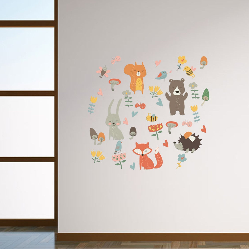 Forest Animal Party Wall Sticker For Kids Rooms Bedroom Decorations Wallpaper Mural Home Art Decals Cartoon Combination Stickers