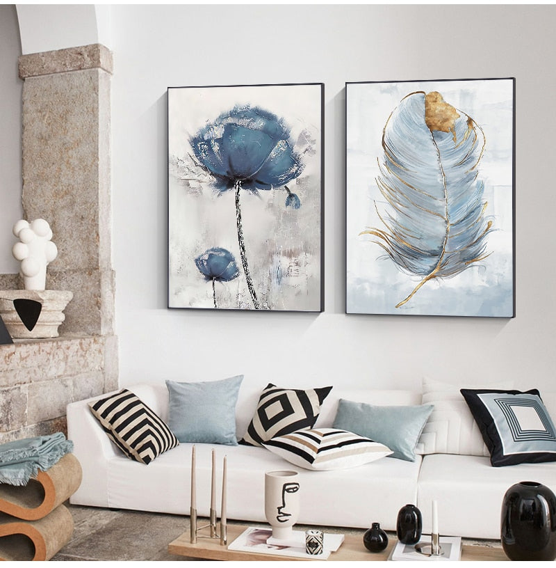 Scandinavian Flower Canvas Art Abstract Painting Print Feather Decoration Picture for Living Room Nordic Home Decor Wall Poster