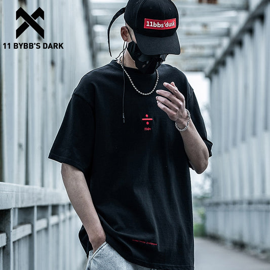 DARK Fashion Hip Hop T Shirt Men Oversized Streewear Harajuku Tops Tees Summer Chinese Embroidery Cotton Loose Shirts