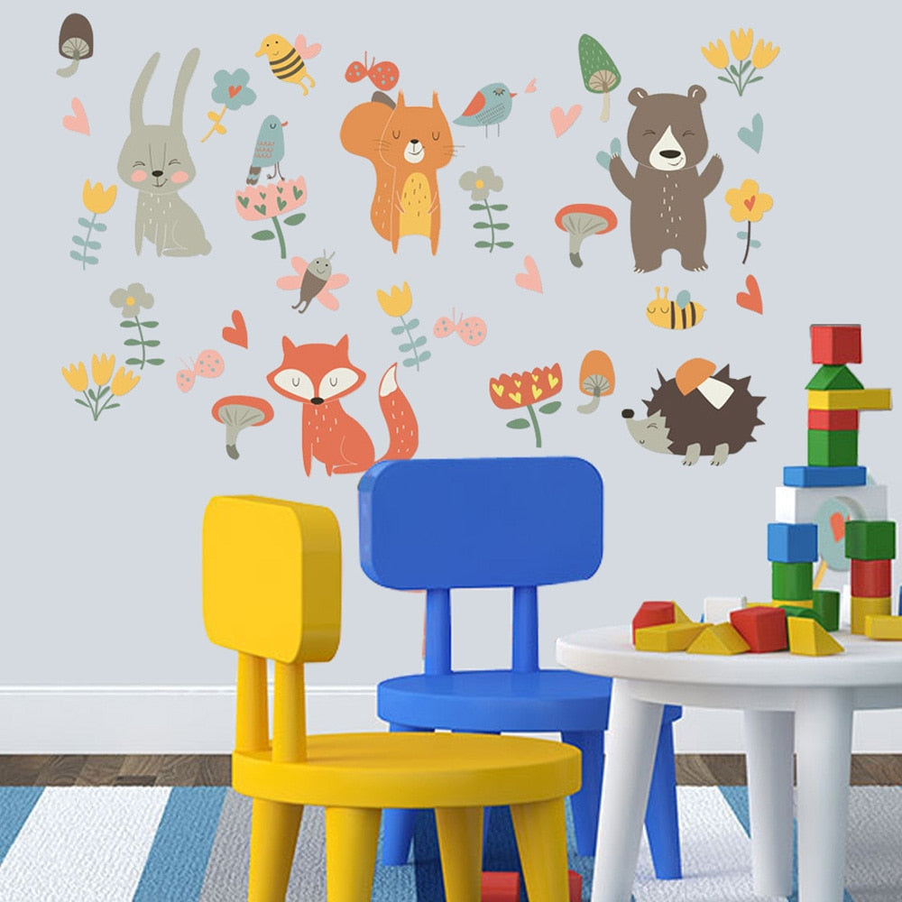 Forest Animal Party Wall Sticker For Kids Rooms Bedroom Decorations Wallpaper Mural Home Art Decals Cartoon Combination Stickers