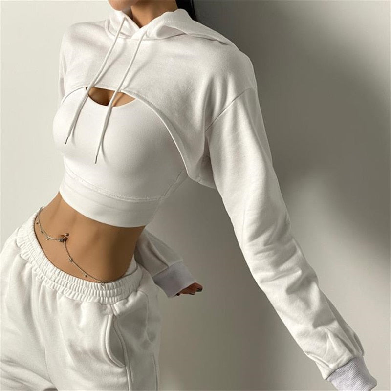 Women Fitness Crop Top  Cotton Sports  Shirts Long Sleeves Hoodie Sweatshirt Gym Workout Yoga T-shirts