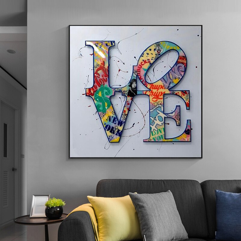 Abstract Graffiti Love Word Art Poster Canvas Painting Cuadros Posters Prints Wall Art for Living Room Home Decor (No Frame)