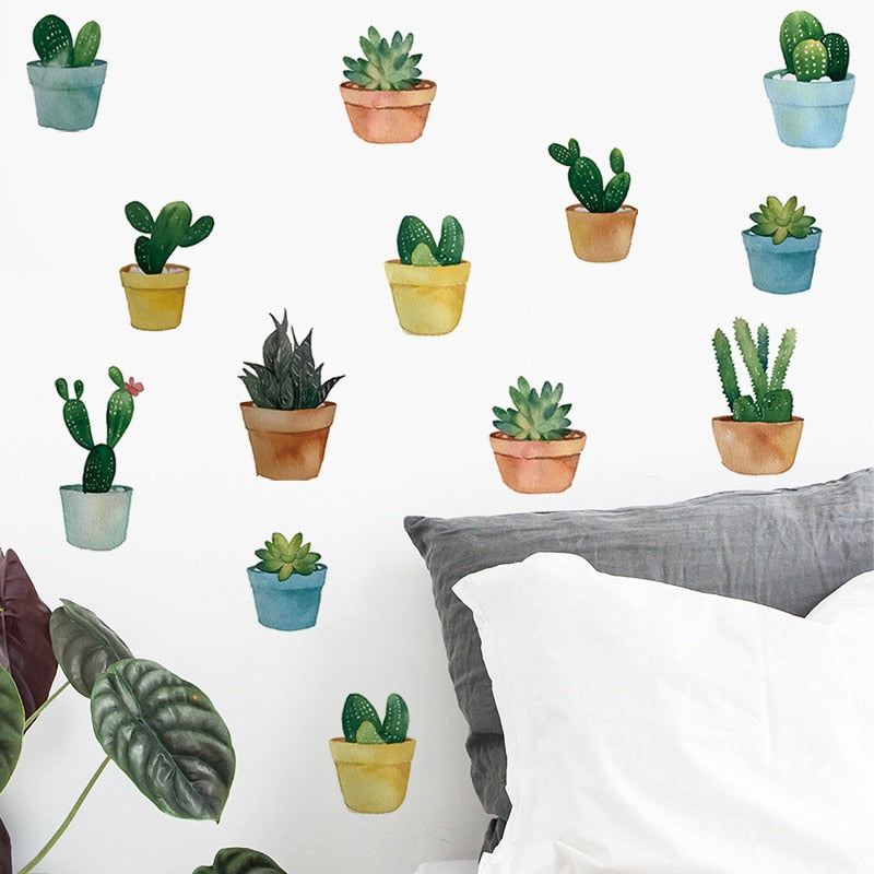 Cactus Potted Wall Wall Stickers for Bedroom Living room Wall Decor DIY PVC Wall Decals Office Decor Art Murals Home Decoration