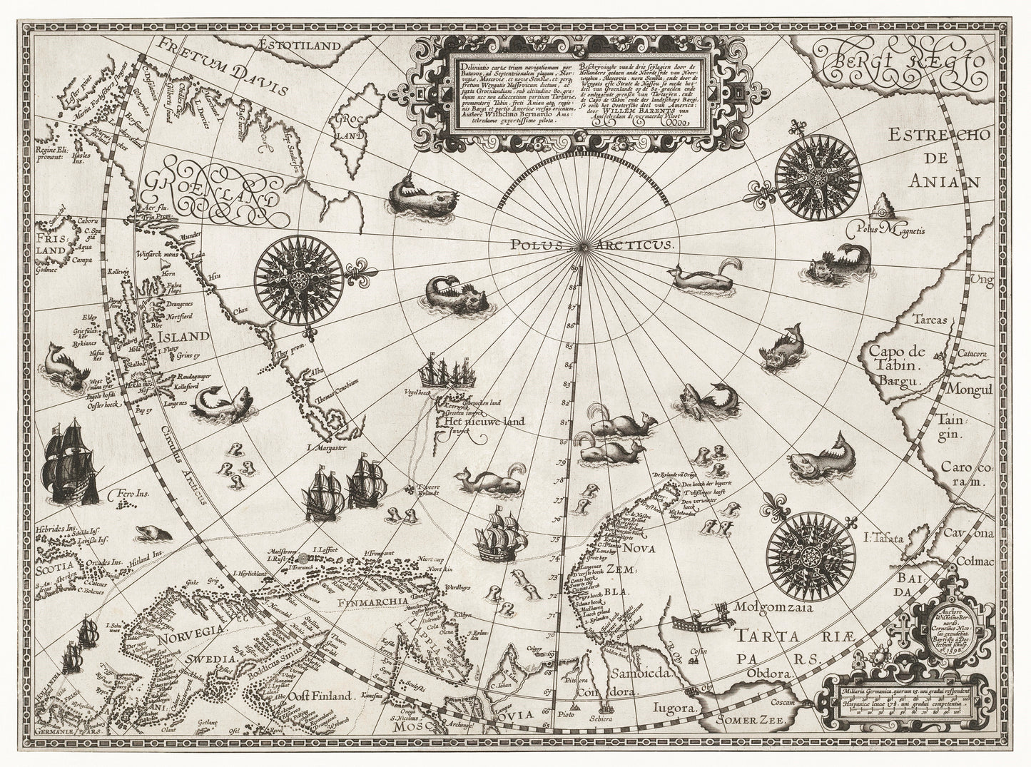 Digital Print Map of the Arctic region designed by Willem Barendsz