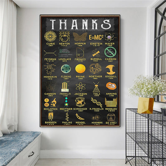 Famous Scientists Poster Science Thanks Art Vintage Print Wall Art Pictures Art Canvas Painting Classroom Laboratory Decoration