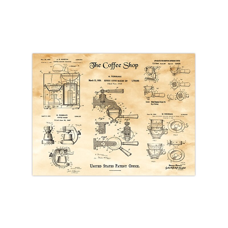 Coffee Pot Patent Posters and Prints Bialetti Moka Poster Coffee Blueprint Art Picture Canvas Painting Kitchen Wall Art Decor