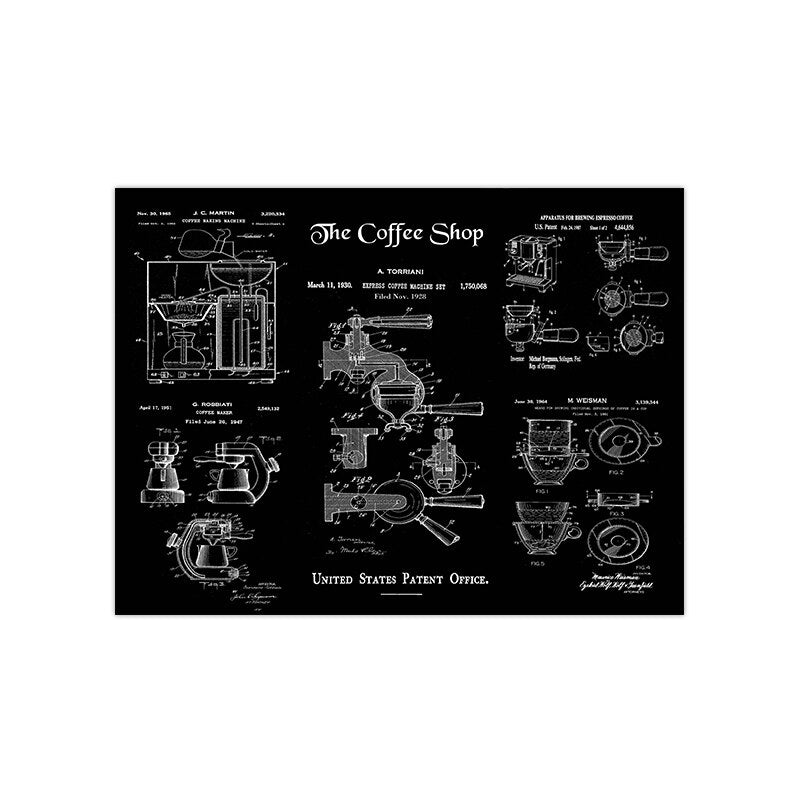 Coffee Pot Patent Posters and Prints Bialetti Moka Poster Coffee Blueprint Art Picture Canvas Painting Kitchen Wall Art Decor